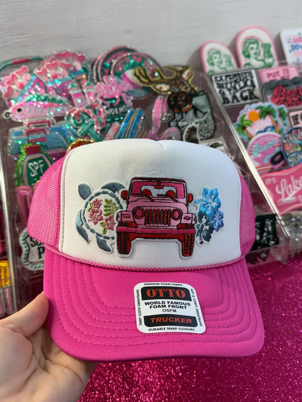 OTTO Pink and White Trucker Hat Jeep Beach